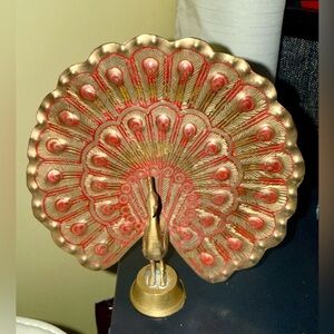 Brass with Red Accents Peacock Figurine